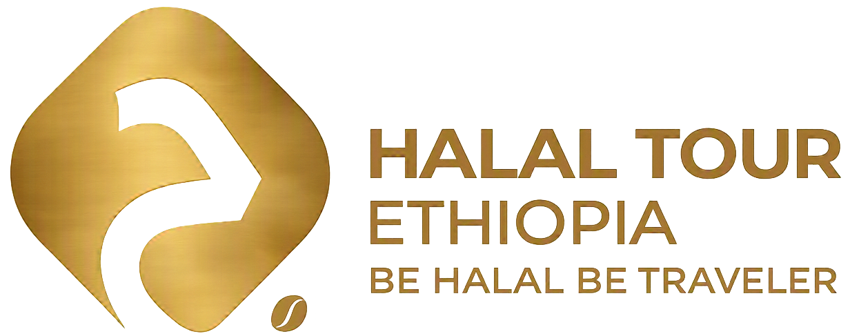 Halal Ethiopia Tour logo featuring the Arabic letter ḥā (ح) in gold, symbolizing halal hospitality and faith.